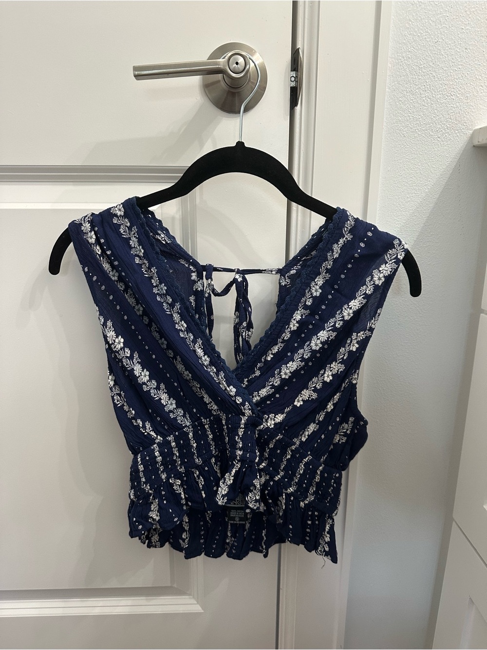 Angie Navy Blue Floral V-Neck Crop Top